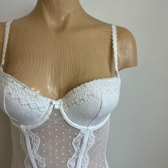 VTG Lingerie Luxury US 34 C Intimates White Lace Gartier Longline Corset Bustier - Picture 3 of 15
